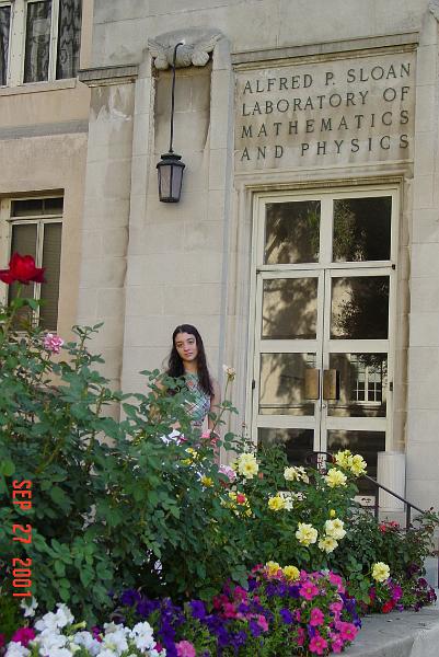 Kayte by Caltech Physics Dept rose garden.JPG